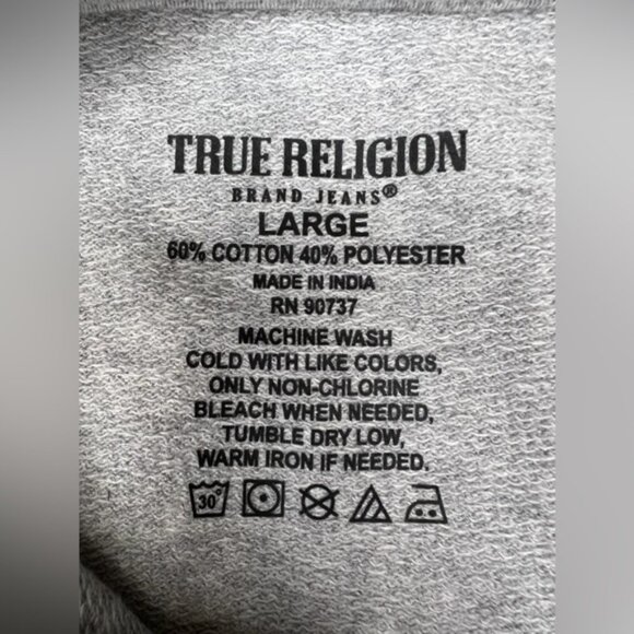 NWT TRUE RELIGION Hoodie Pullover Sweater with Front pocket‎ Style 108212 LARGE - Picture 4 of 8